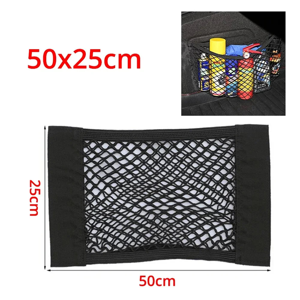 Car Back Rear Mesh Trunk Seat Elastic String Net Magic Sticker Universal Storage Bag Pocket Cage Auto Organizer Seat Back Bag