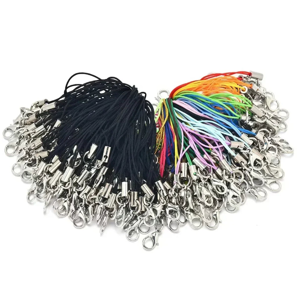 50PCS Black Nylon Strap Charms Set Durable Lanyard Cords with Lobster Clasp | Anti-Fray Adjustable Keychain Mobile Bag Straps