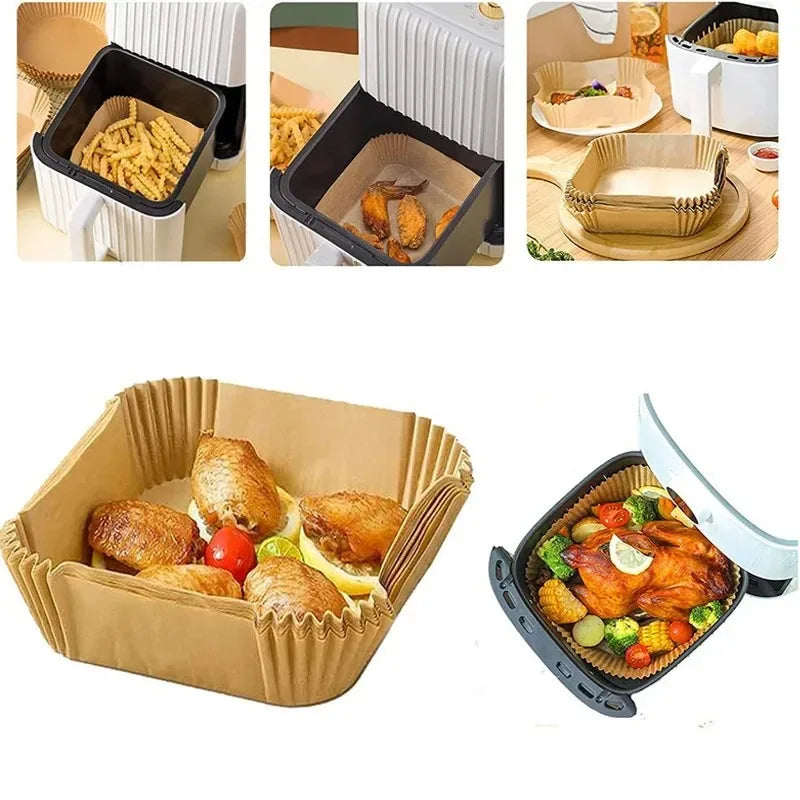50pcs/set Disposable Air Fryer Paper Liner Oil-proof Water-proof Airfryer Disposable Cooking Paper Trays Baking Paper