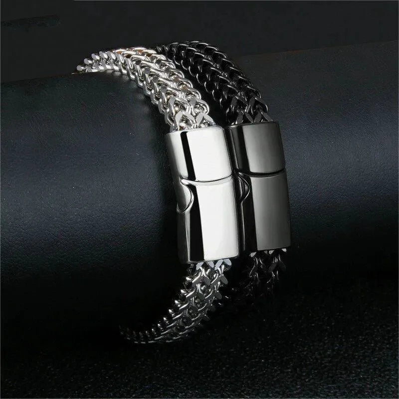 Explosive Hip Hop Stainless Steel Front and Back Men's Simple Bully Punk Bracelet