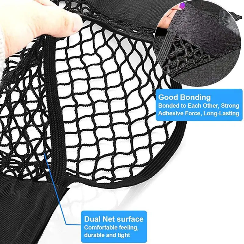 Car Trunk Mesh Organizer Universal Velcro Storage Pocket Vehicle Elastic Storage Bag Automotive Mesh Interior Accessories