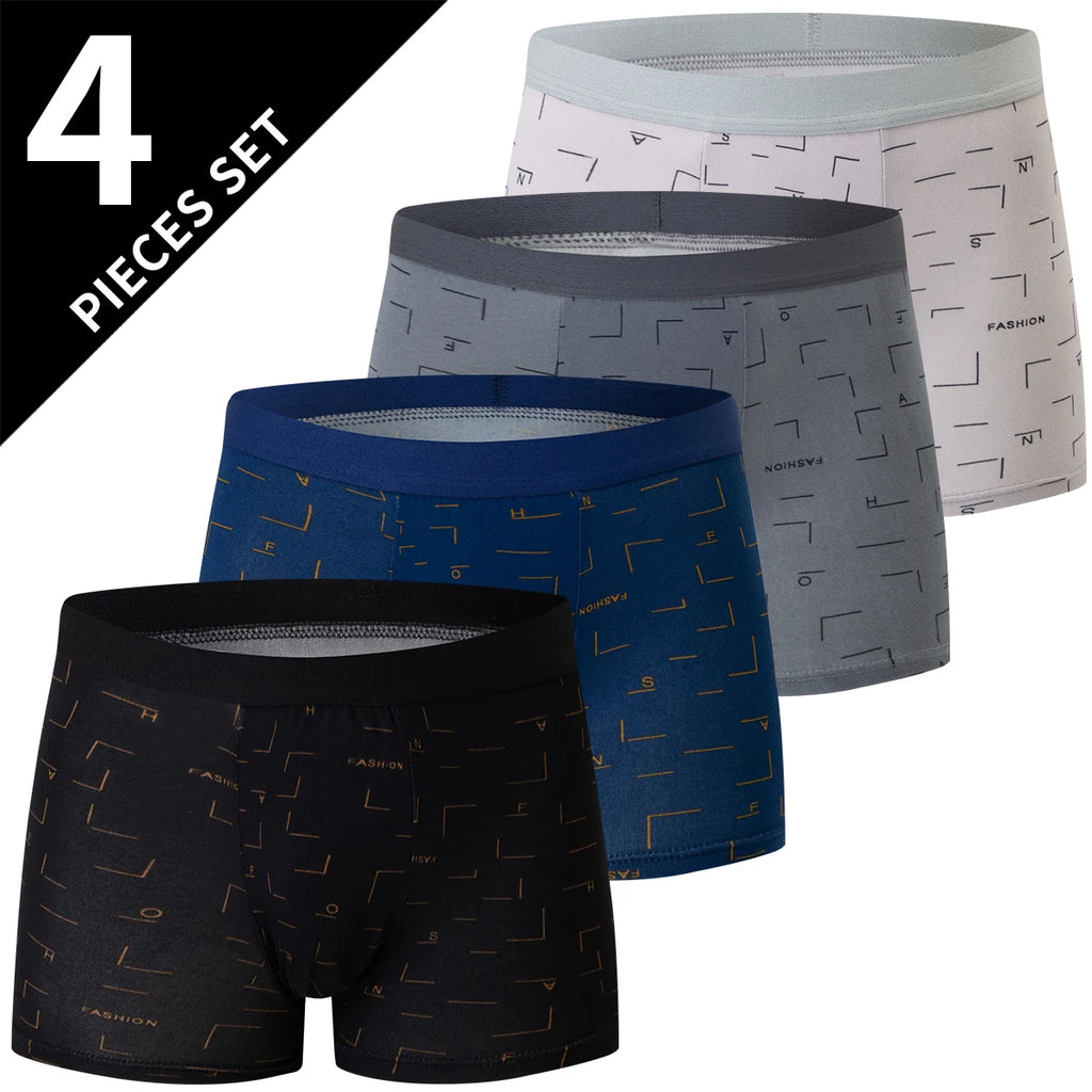 4 Pack European and American Size MEN'S FASHION Printed Boxer Underwear Comfortable Swimming Trunks Oversized Underwear Shorts