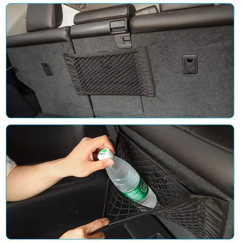 Car Trunk Mesh Organizer Universal Velcro Storage Pocket Vehicle Elastic Storage Bag Automotive Mesh Interior Accessories