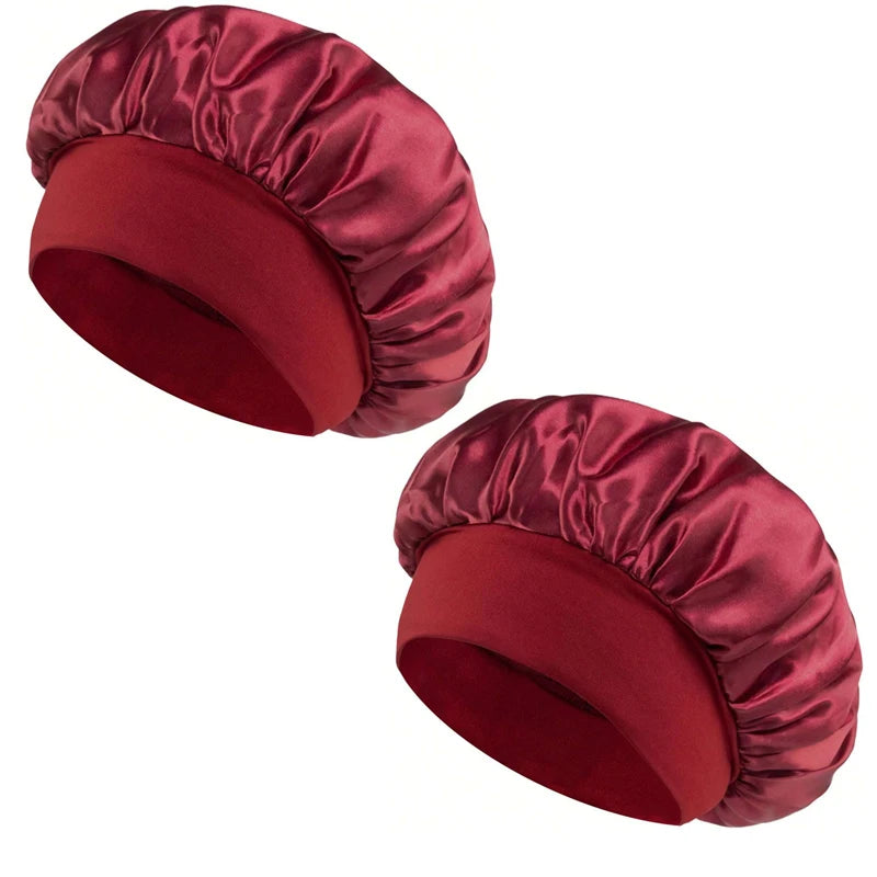 1/2pc Satin Wide Brim Nightcap Silky Bonnet Hair Wrap Sleeping Sleep Cap With Elastic Soft Band Styling Cap Hair Wrapping Tool