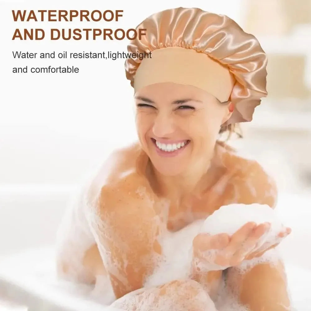 New Women's Satin Solid Wide-brimmed Sleeping Hat Unisex Head Wrap Elastic Band Cap Hair Care Bonnet Night Hat bonnet de nuit