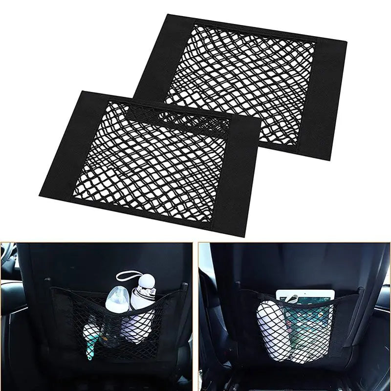 Car Trunk Mesh Organizer Universal Velcro Storage Pocket Vehicle Elastic Storage Bag Automotive Mesh Interior Accessories