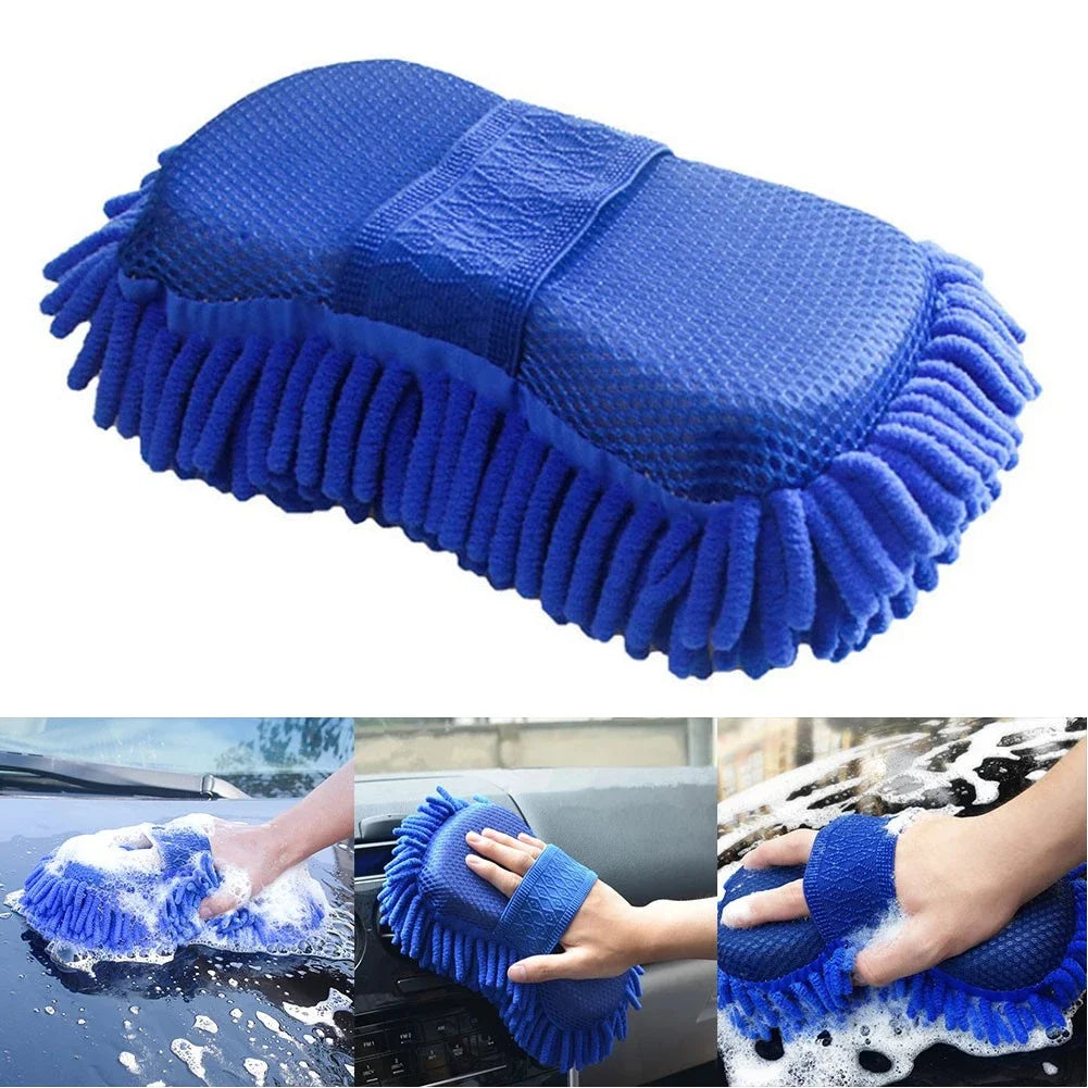 Auto Blue Microfiber Chenille Car Wash Sponge Care Washing Brush Pad Cleaning Tools Auto Washing Towel Glove Styling Accessories