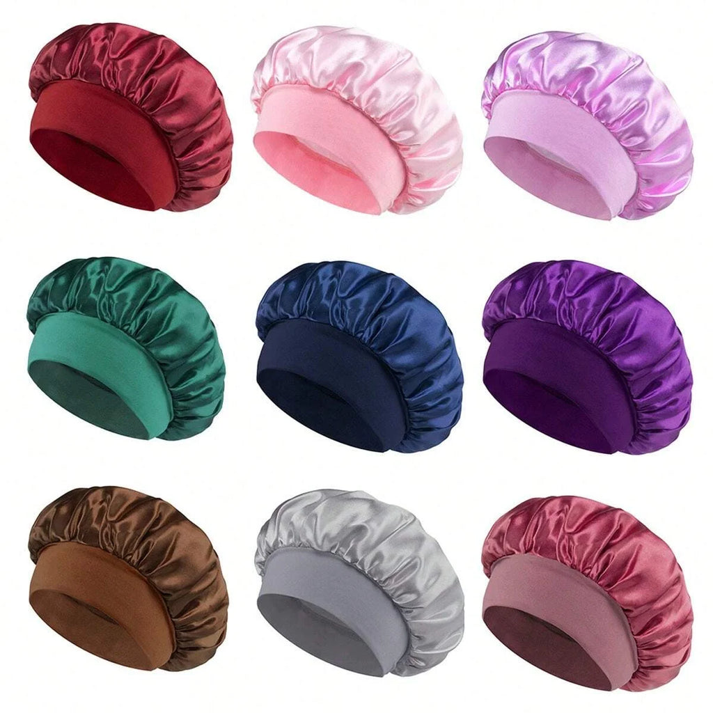 1/2pc Satin Wide Brim Nightcap Silky Bonnet Hair Wrap Sleeping Sleep Cap With Elastic Soft Band Styling Cap Hair Wrapping Tool