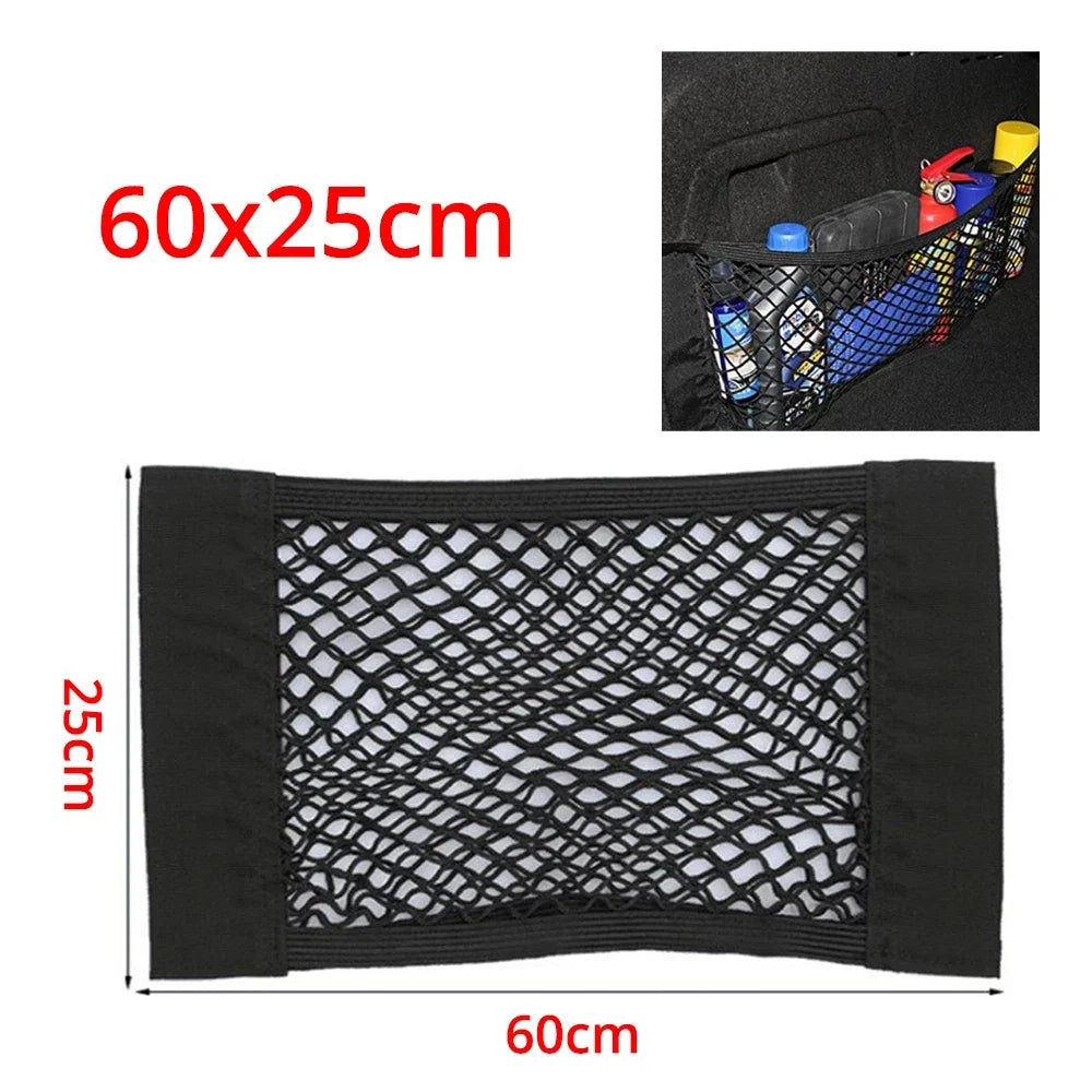 Car Back Rear Mesh Trunk Seat Elastic String Net Magic Sticker Universal Storage Bag Pocket Cage Auto Organizer Seat Back Bag