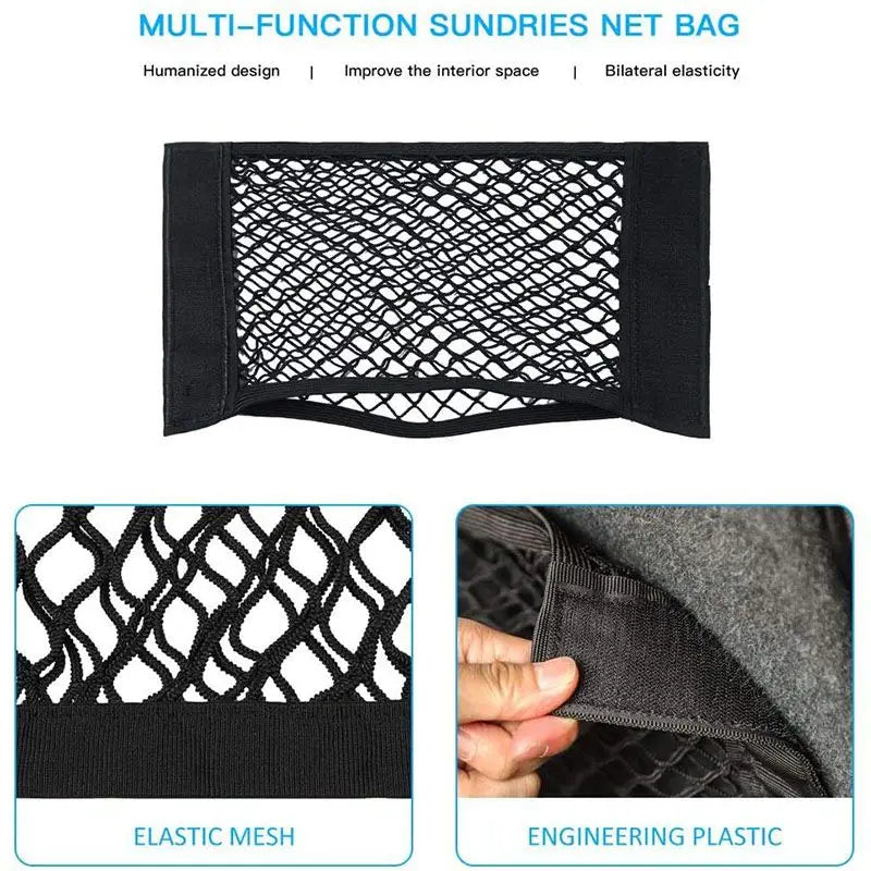 Car Trunk Mesh Organizer Universal Velcro Storage Pocket Vehicle Elastic Storage Bag Automotive Mesh Interior Accessories