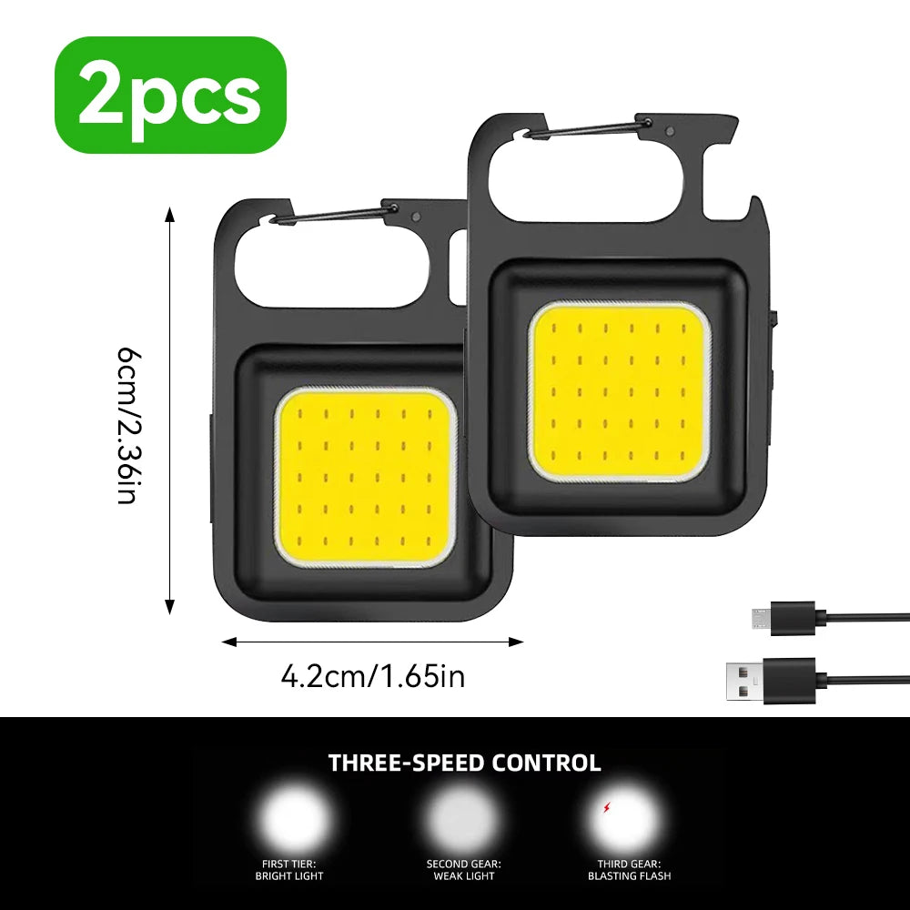 1/2PCS USB COB Keychain Work Light Flashlight Super Bright Emergency Light,Bottle Opener,With Magnetic Base For Outdoor Camping